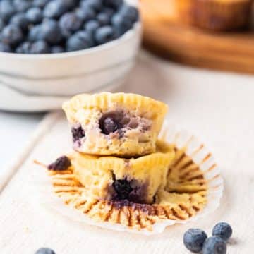 stacked cream cheese blueberry muffins