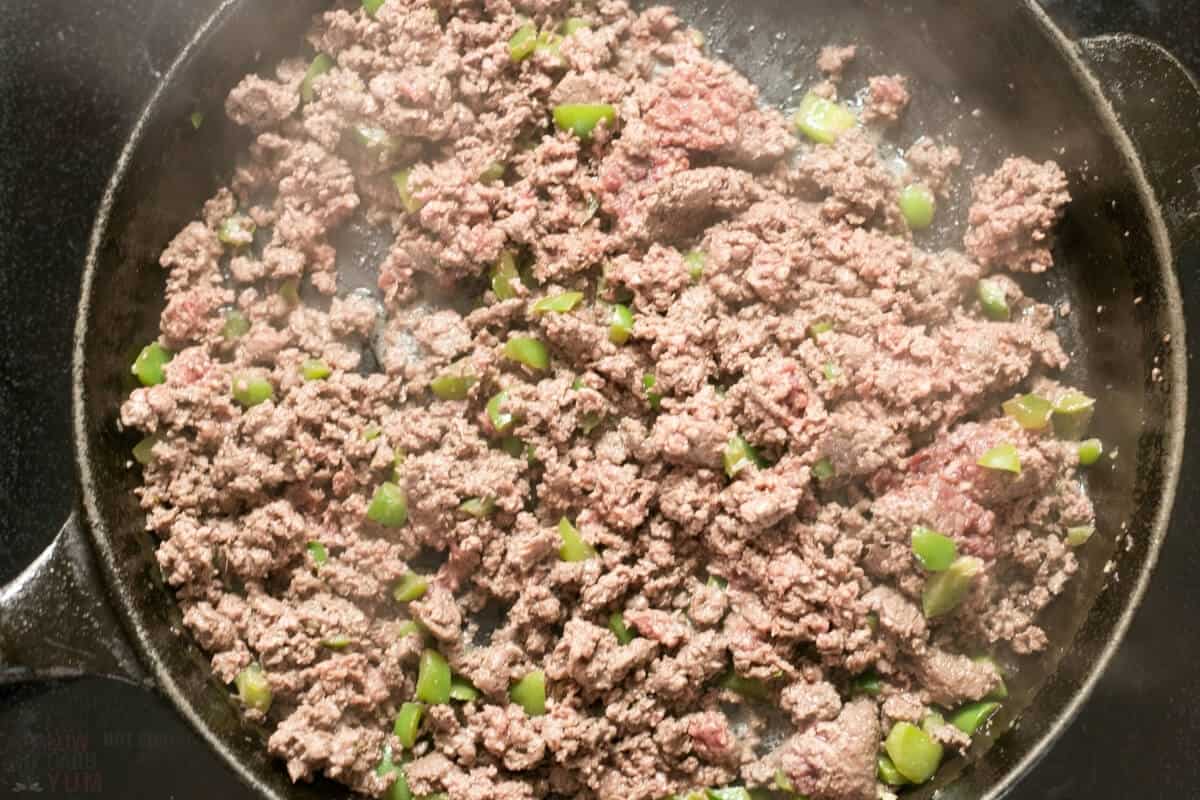 browned ground beef pepper onion