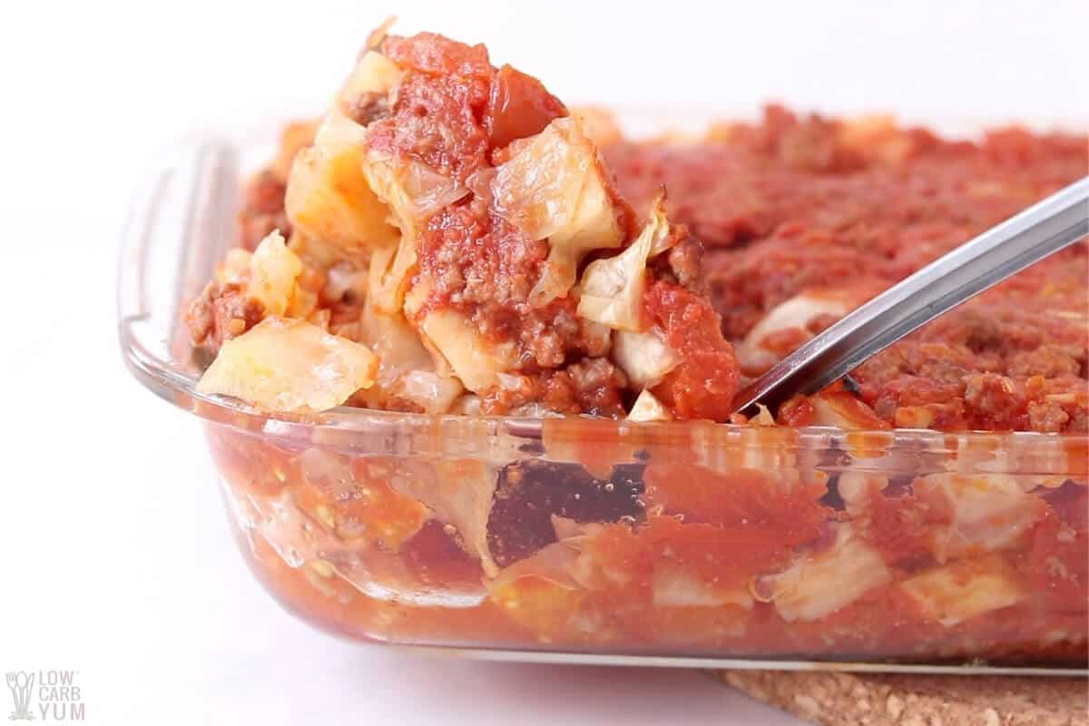 cabbage beef casserole in pan