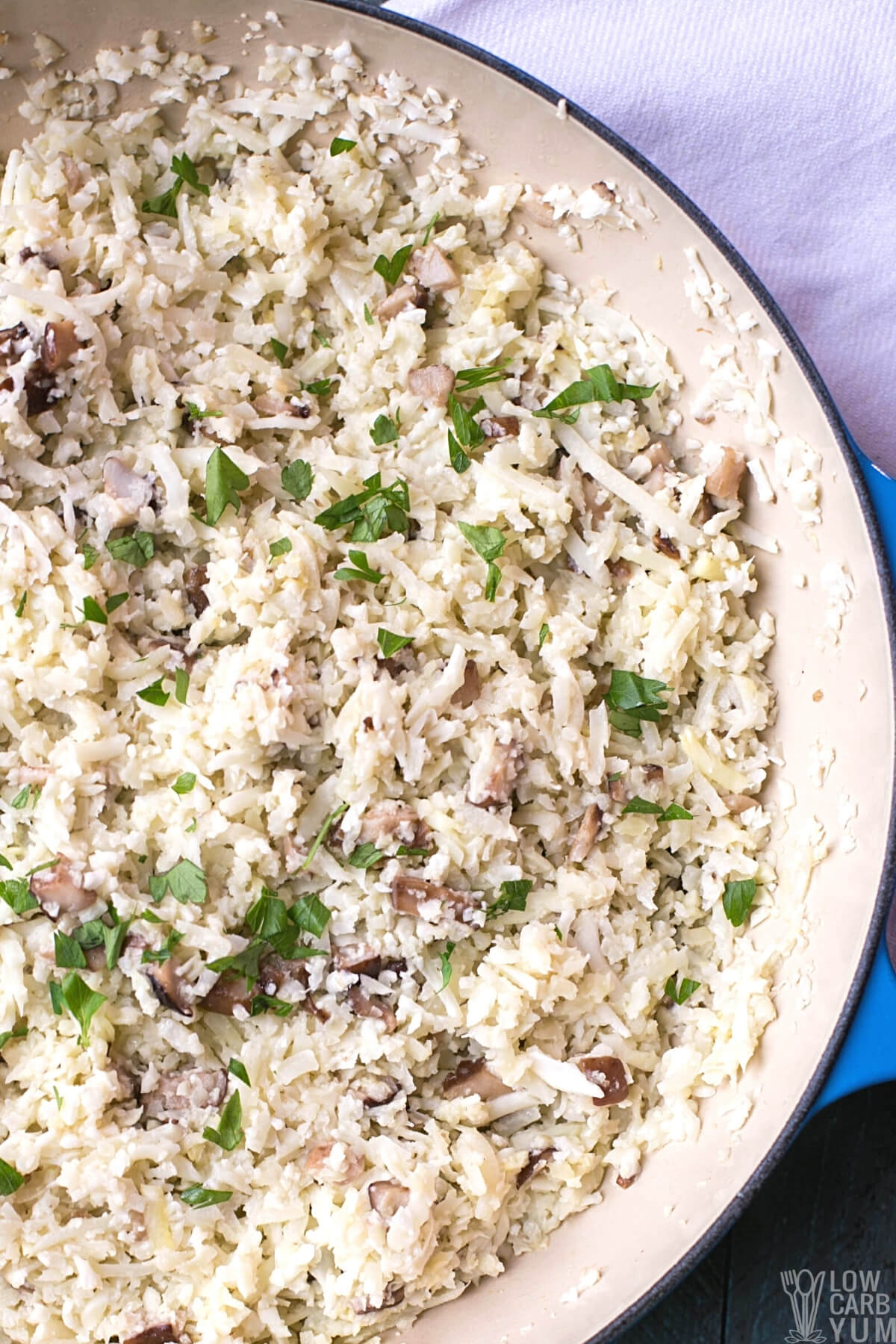 close up mushroom rice risotto for low carb diet