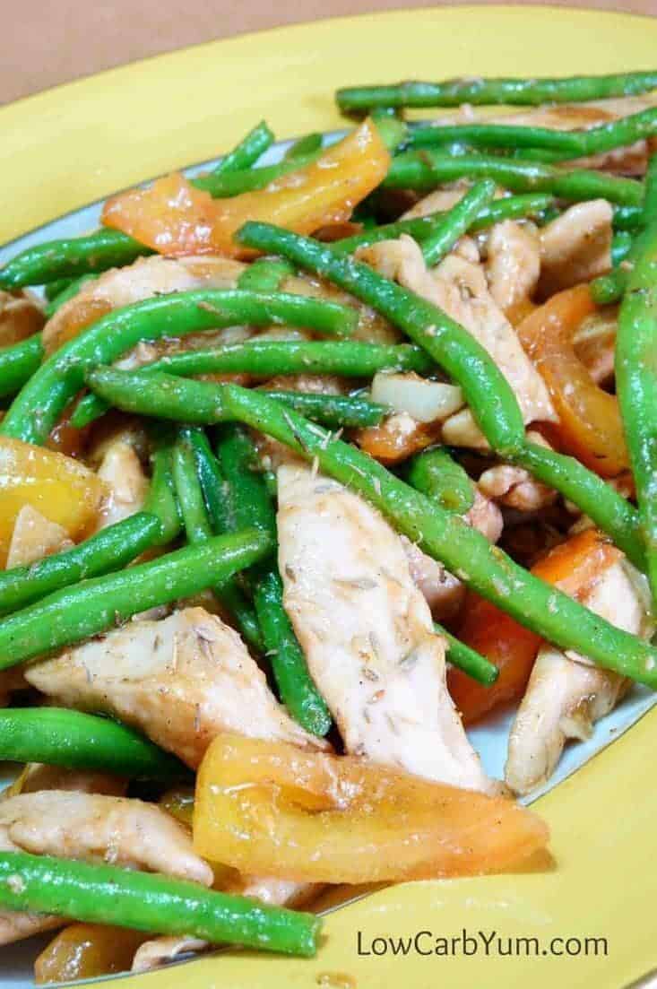 Chicken green bean stir fry with tomatoes