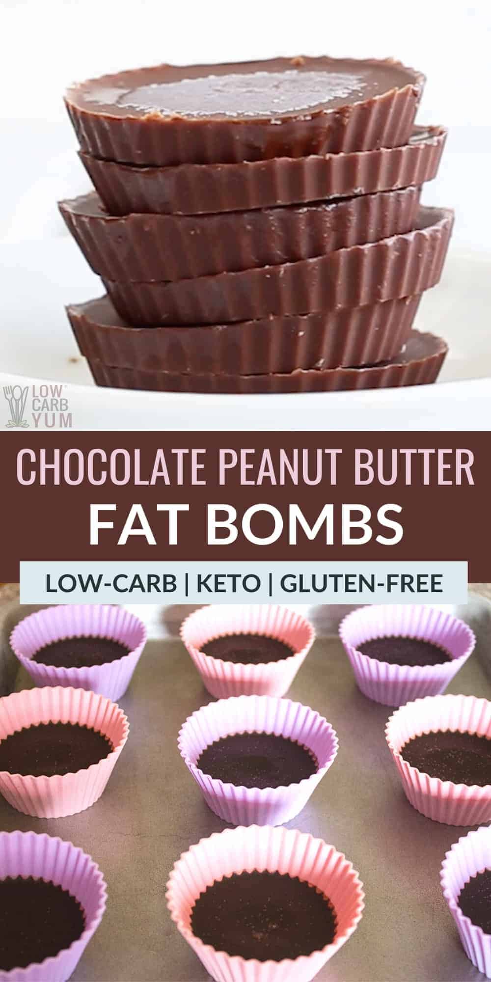 chocolate peanut butter fat bombs pinterest image