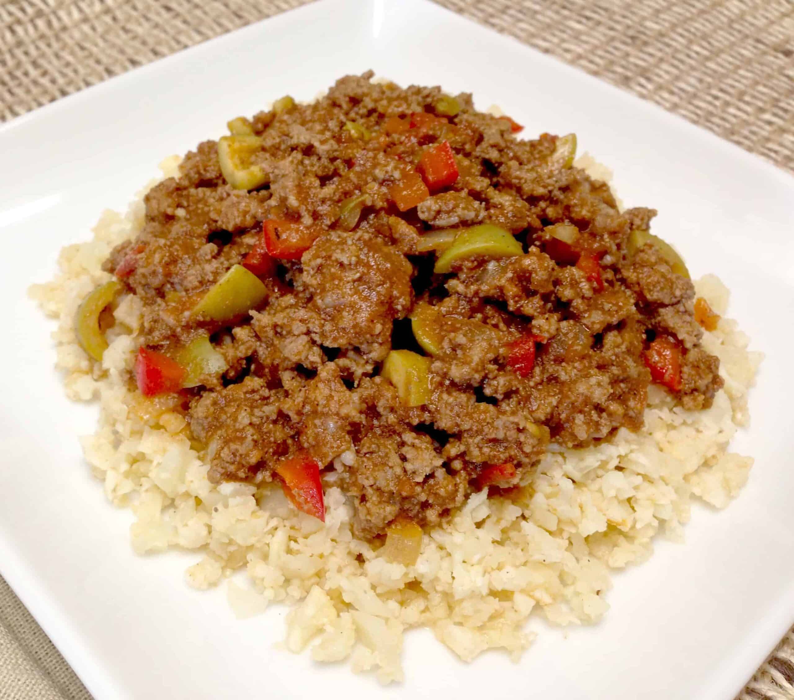 Keto Ground Beef with vegetables over cauliflower rice