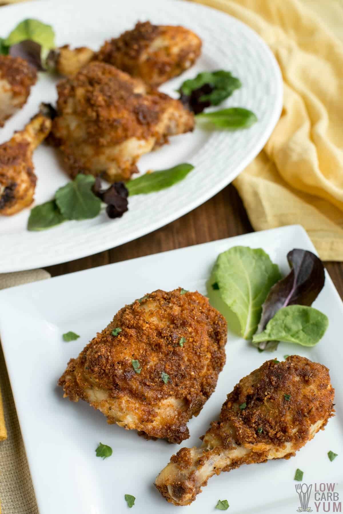 keto fried chicken made in air fryer or oven with pork rind coating