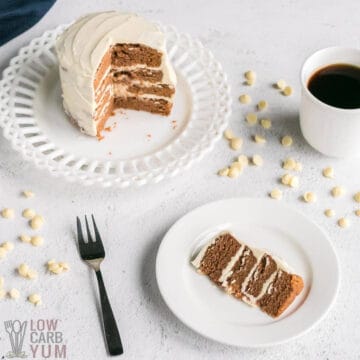 frosted mini keto pumpkin cake with coffee