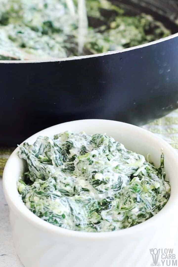 low carb creamed spinach in bowl