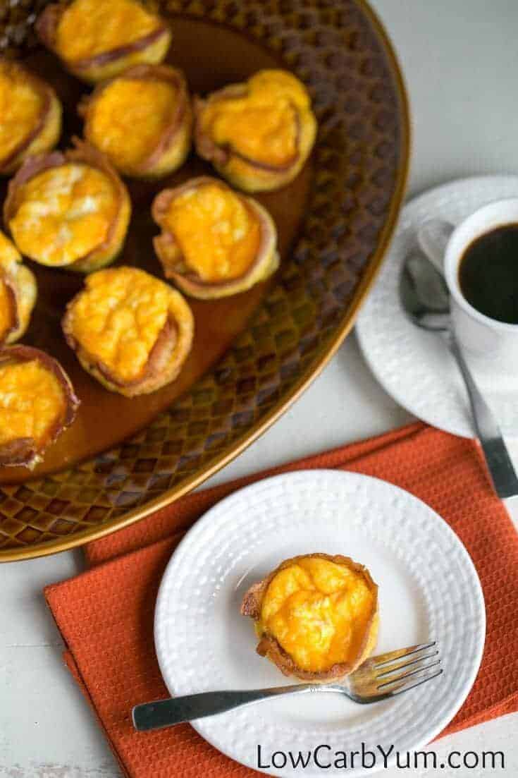Low carb breakfast muffins wrapped in bacon