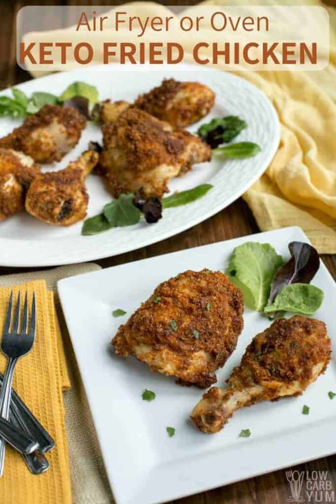 Low carb keto fried chicken in air fryer or oven with pork rinds