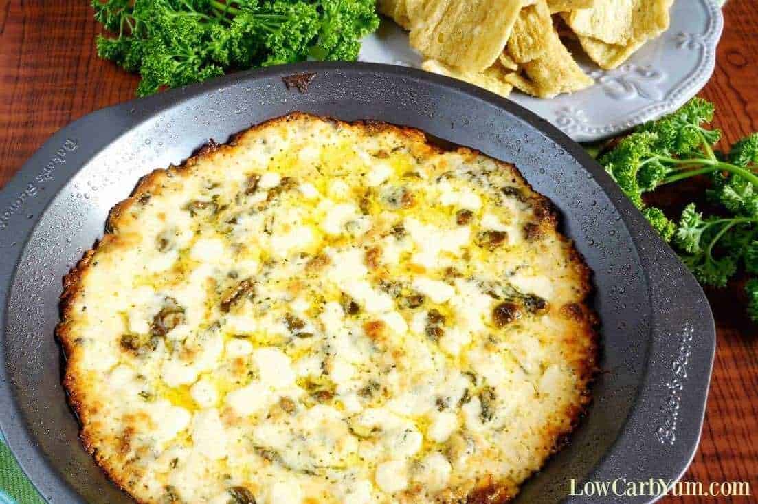 Hot low carb spinach dip with cheese table