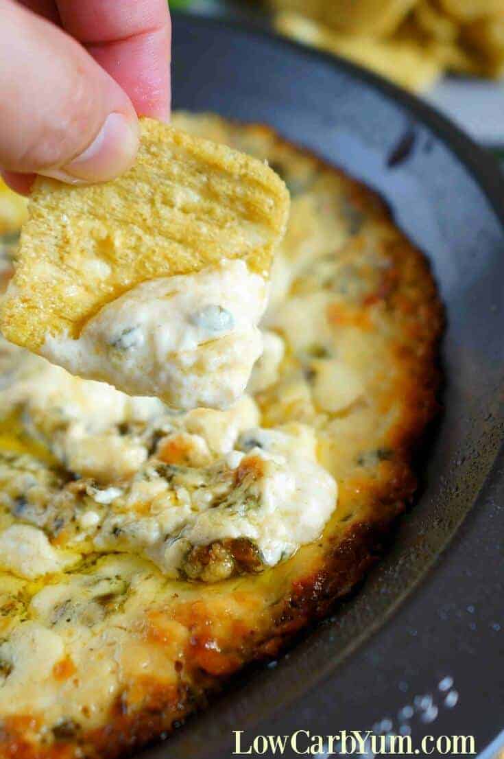 Hot low carb spinach dip with cheese chip