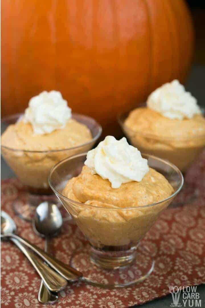 low carb pumpkin mousse in small glass cups